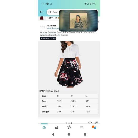 Black Floral Vintage-Inspired Dress With Tie Neck & Flared Skirt - Size M By Ran - Picture 5 of 5
